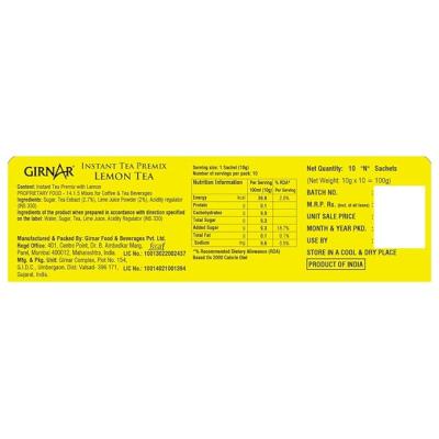 Girnar Instant Premix Lemon Black Tea Granules(10 Sachets), 10 Grams